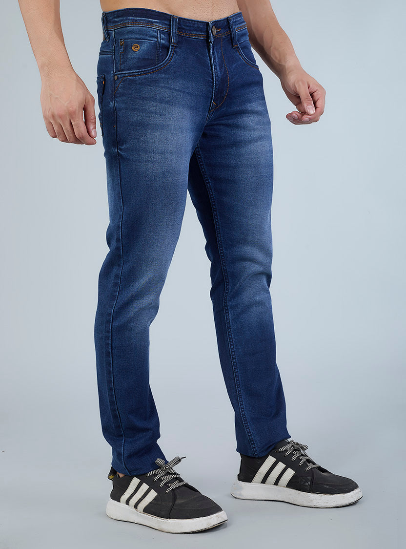 Smart Slim Fit Mid Blue Contrast Denim Jeans for Men