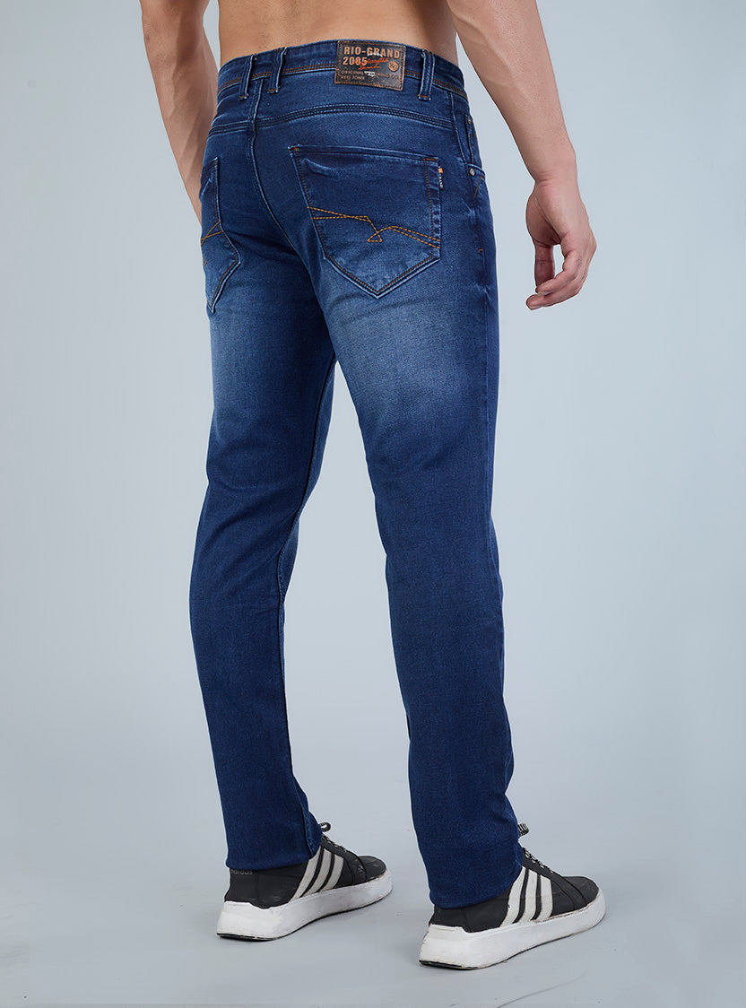 Smart Slim Fit Mid Blue Contrast Denim Jeans for Men