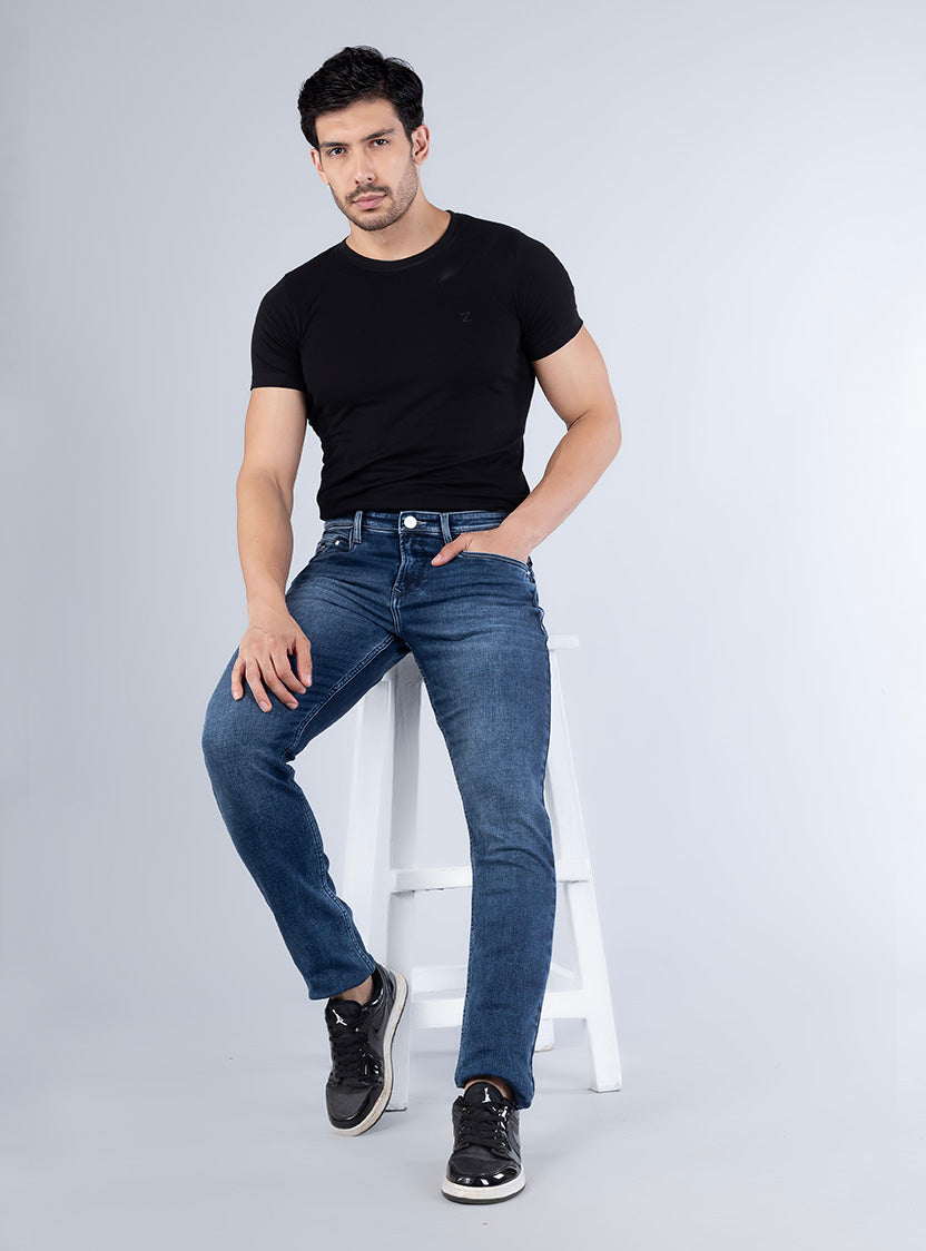 Smart Slim Fit Deep Indigo Blue Denim Jeans for Men
