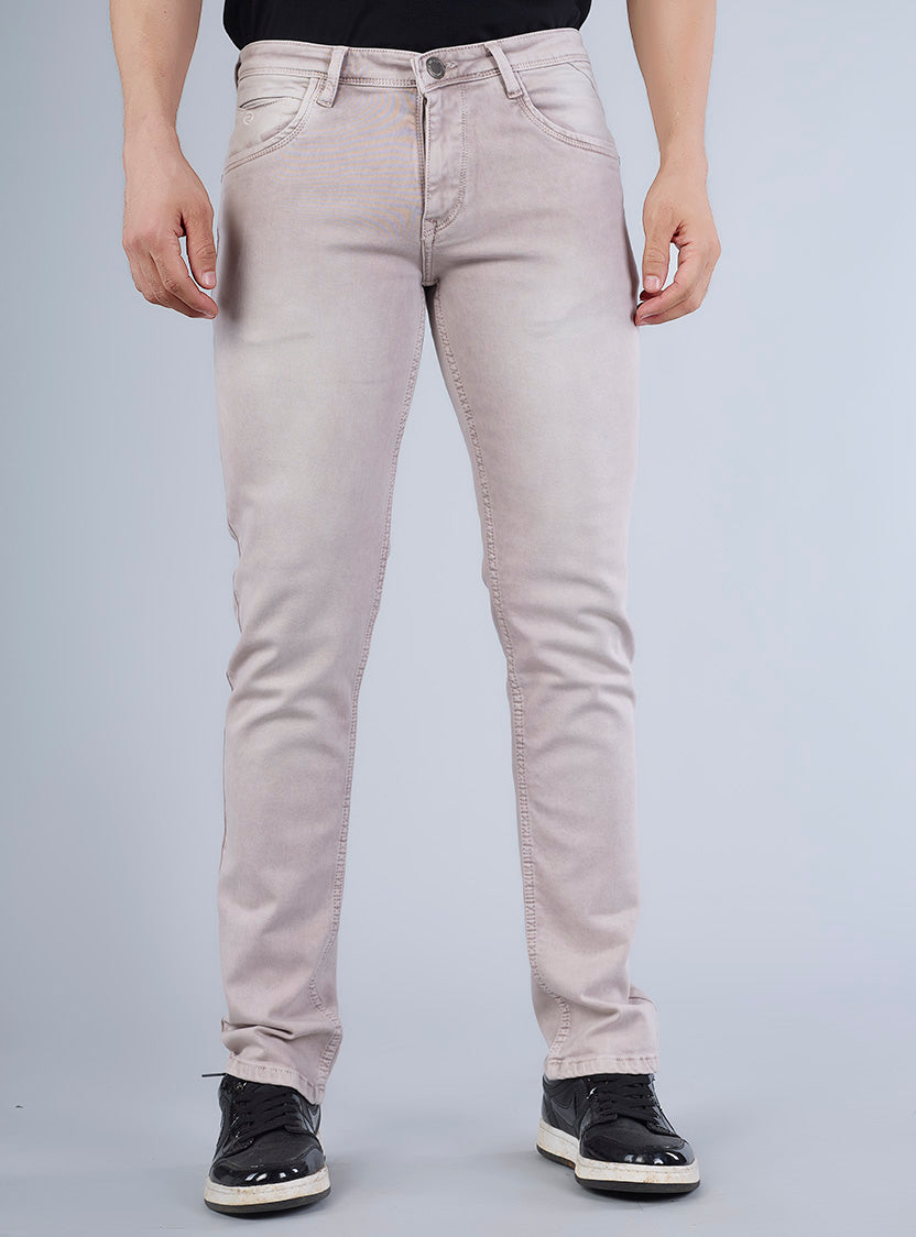 Smart Slim Fit Light Beige Washed Denim Jeans for Men