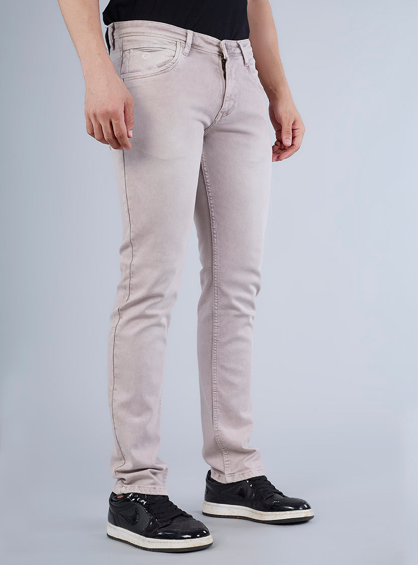Smart Slim Fit Light Beige Washed Denim Jeans for Men