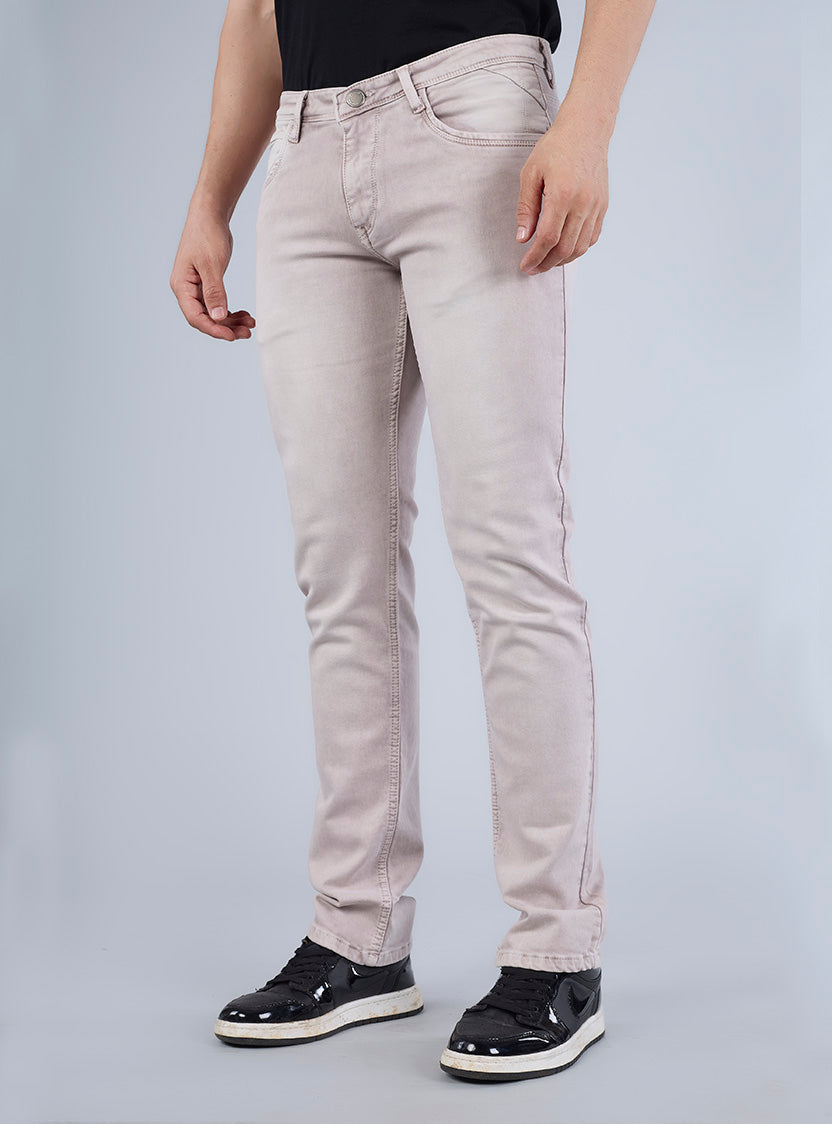 Smart Slim Fit Light Beige Washed Denim Jeans for Men