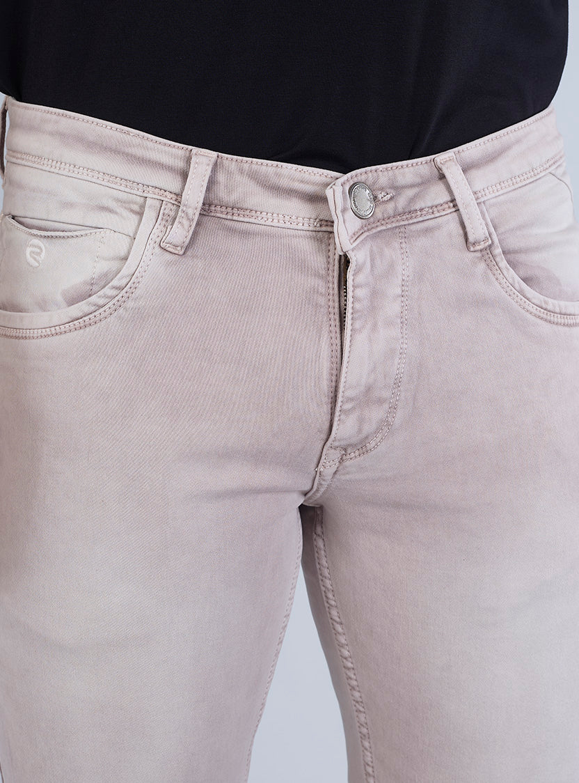 Smart Slim Fit Light Beige Washed Denim Jeans for Men