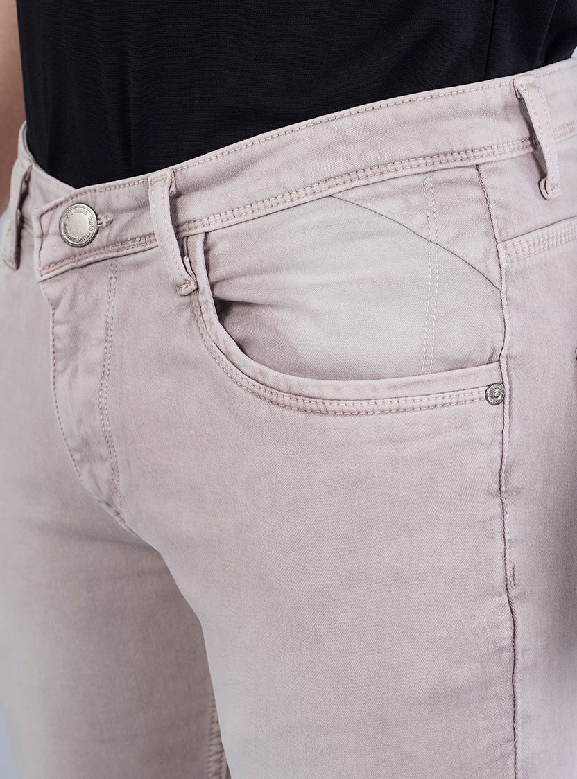 Smart Slim Fit Light Beige Washed Denim Jeans for Men