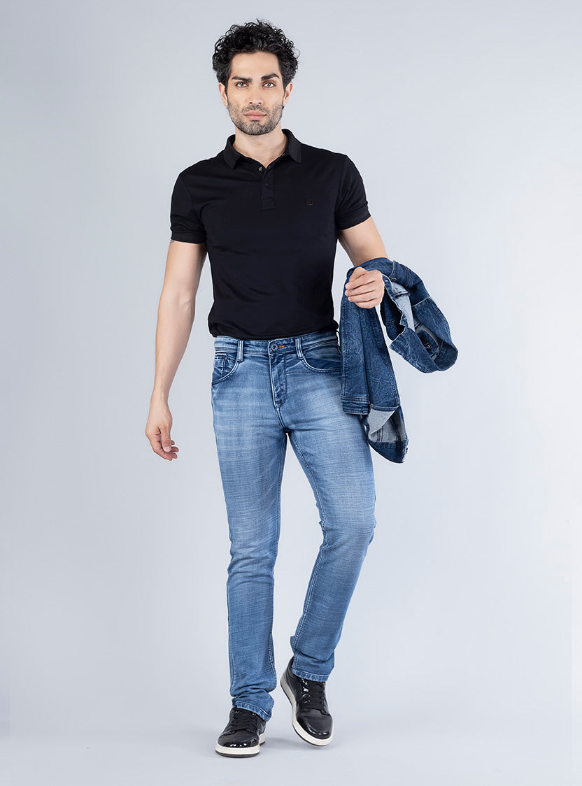 Smart Slim Fit Light Blue Washed Denim Jeans for Men