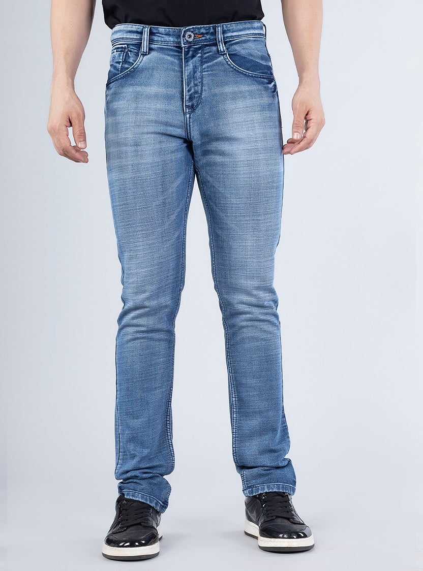 Smart Slim Fit Light Blue Washed Denim Jeans for Men