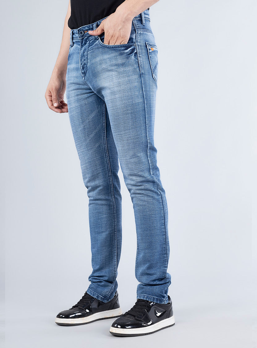 Smart Slim Fit Light Blue Washed Denim Jeans for Men